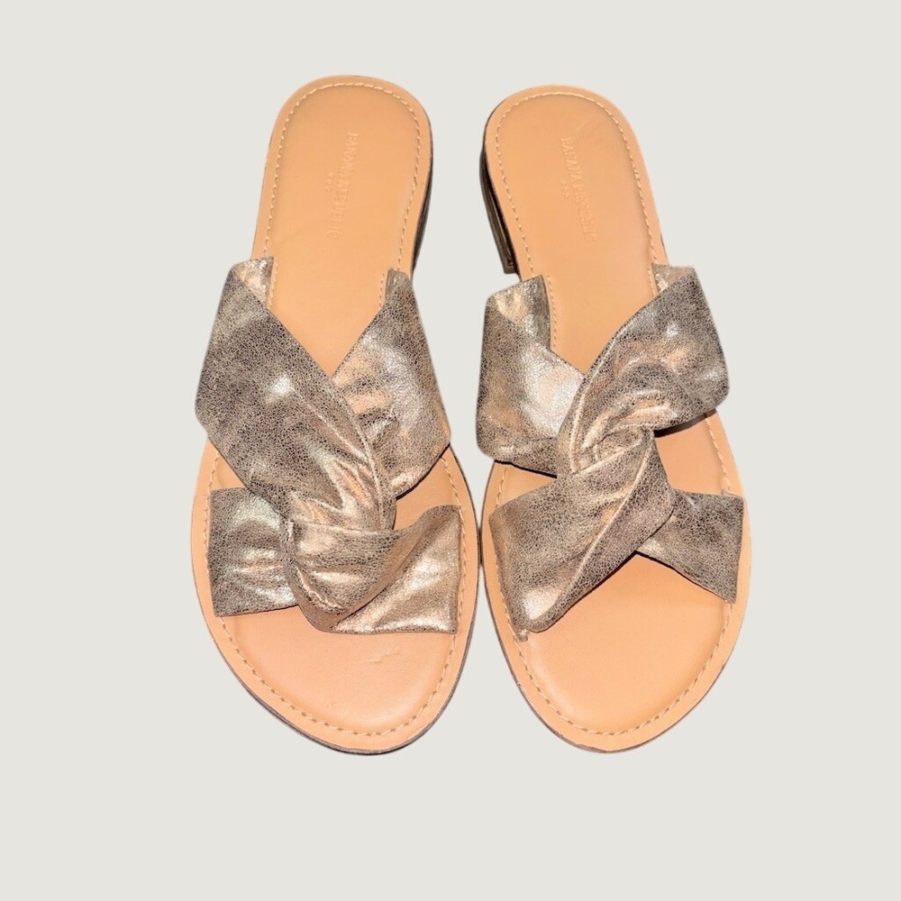 Banana Republic Sandals Womens Size 9 Gold Knot Slide Flat Slip-On Open metallic
